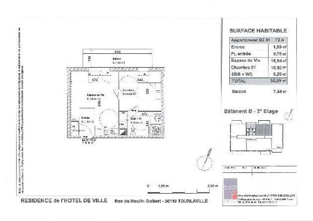Appartement F2 à louer - 2 pièces - 36.69 m2 - TOURLAVILLE - 50 - BASSE-NORMANDIE - Century 21 Hervé Regnault